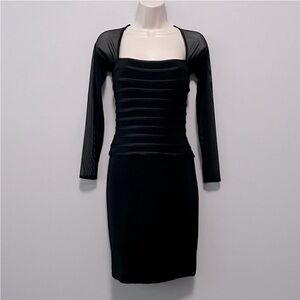 Tadashi Shoji Vintage Black Sheer Mesh Long Sleeve Dress